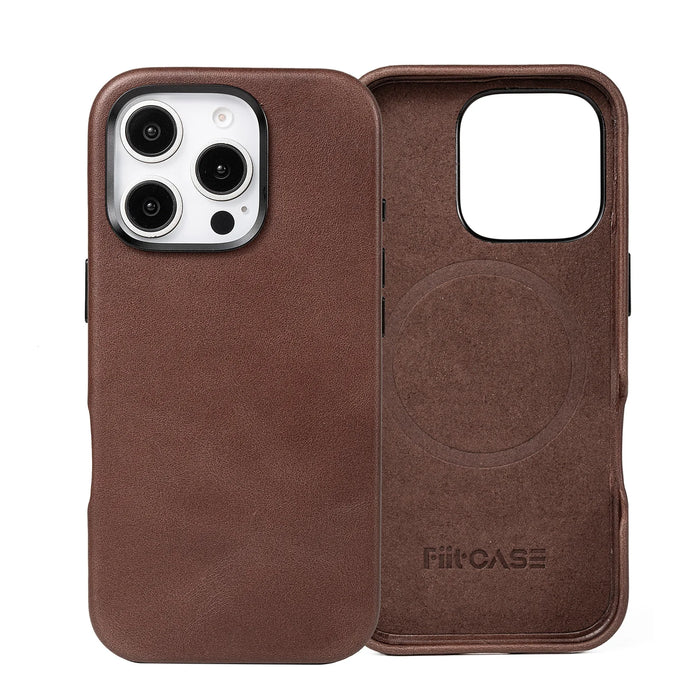 Genuine Leather Slim Shockproof Phone Case for iPhone 16 Series Style 03 - image 1