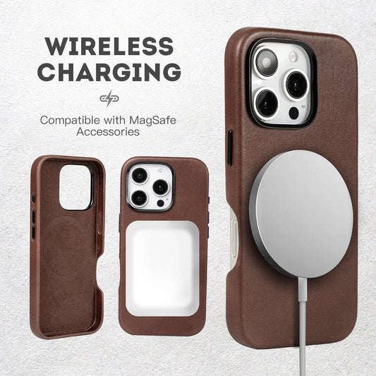 Genuine Leather Slim Shockproof Phone Case for iPhone 16 Series Style 03 - image 2