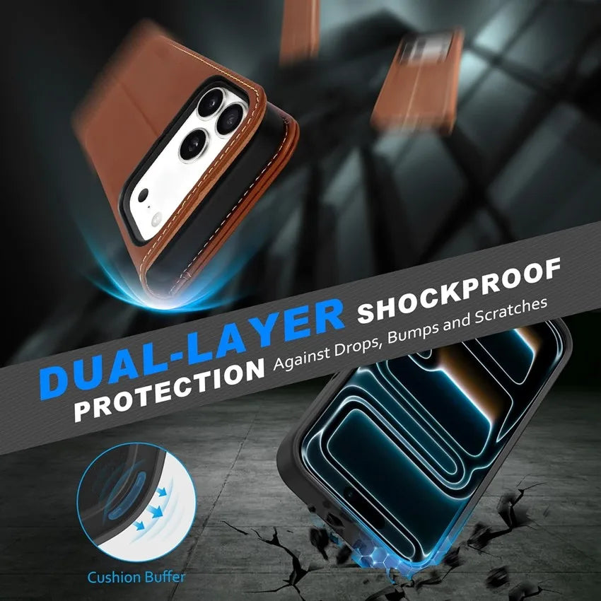 Genuine Leather RFID Anti-EMF Magnetic Wallet Phone Case for Custom Phone Models Style 01 - image 5