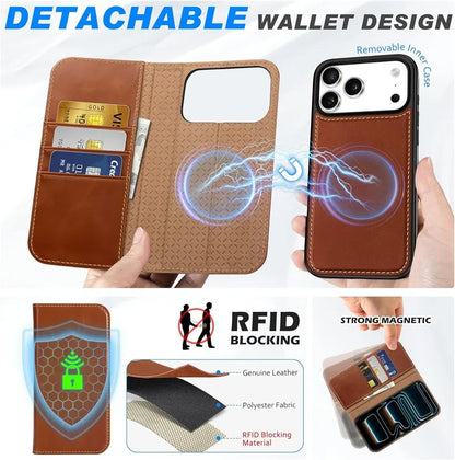 Genuine Leather RFID Anti-EMF Magnetic Wallet Phone Case for Custom Phone Models Style 01 - image 2