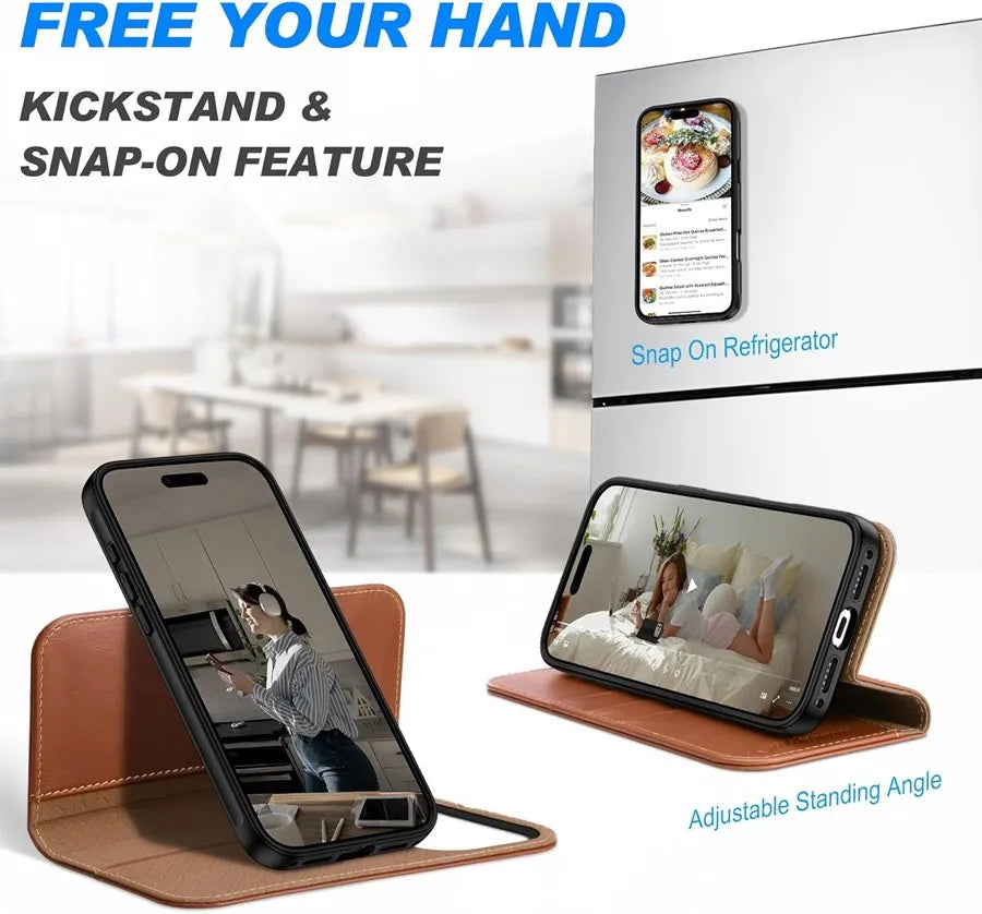 Genuine Leather RFID Anti-EMF Magnetic Wallet Phone Case for Custom Phone Models Style 01 - image 4