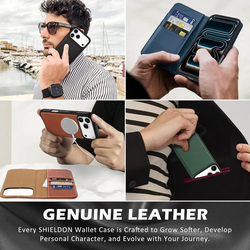 Genuine Leather RFID Anti-EMF Magnetic Wallet Phone Case for Custom Phone Models Style 01 - image 3