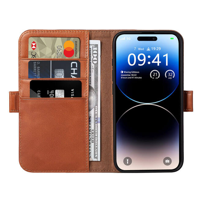 Aaronscase Genuine Leather Wallet Case for iPhone 16e (Wholesale/Manufacturer)