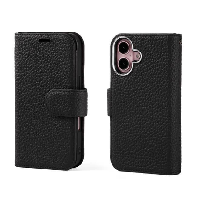 Aaronscase Genuine Black Leather iPhone 16 Case (Wholesale / Manufacturer)