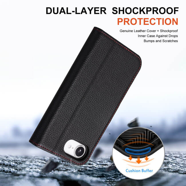 Aaronscase Premium Leather Folio Flip Case for iPhone 16e (Wholesale/Manufacturer)