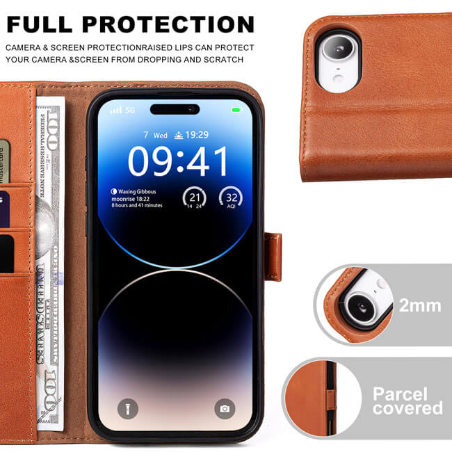 Aaronscase Genuine Leather Wallet Case for iPhone 16e (Wholesale/Manufacturer)