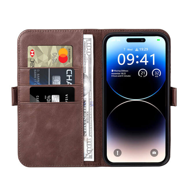 Aaronscase Genuine Leather Folio Wallet Case for iPhone 16 Pro Max (Wholesale/Manufacturer)