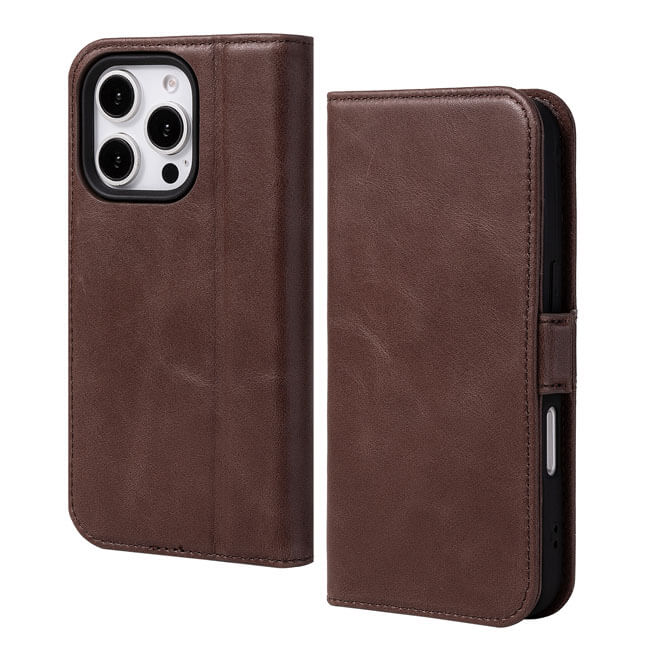 Aaronscase Genuine Leather Folio Wallet Case for iPhone 16 Pro Max (Wholesale/Manufacturer)