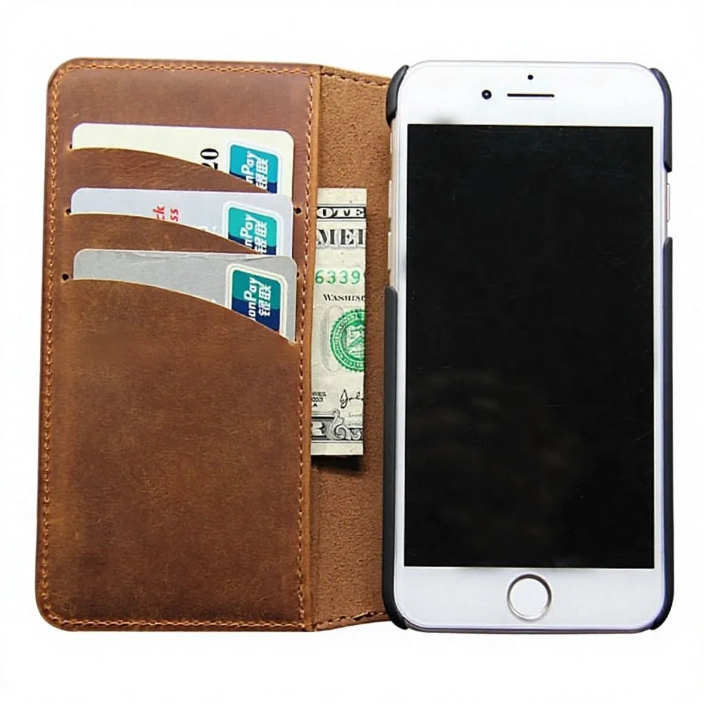 Genuine Leather Folio Wallet Phone Case for Customizable Device Models image 4