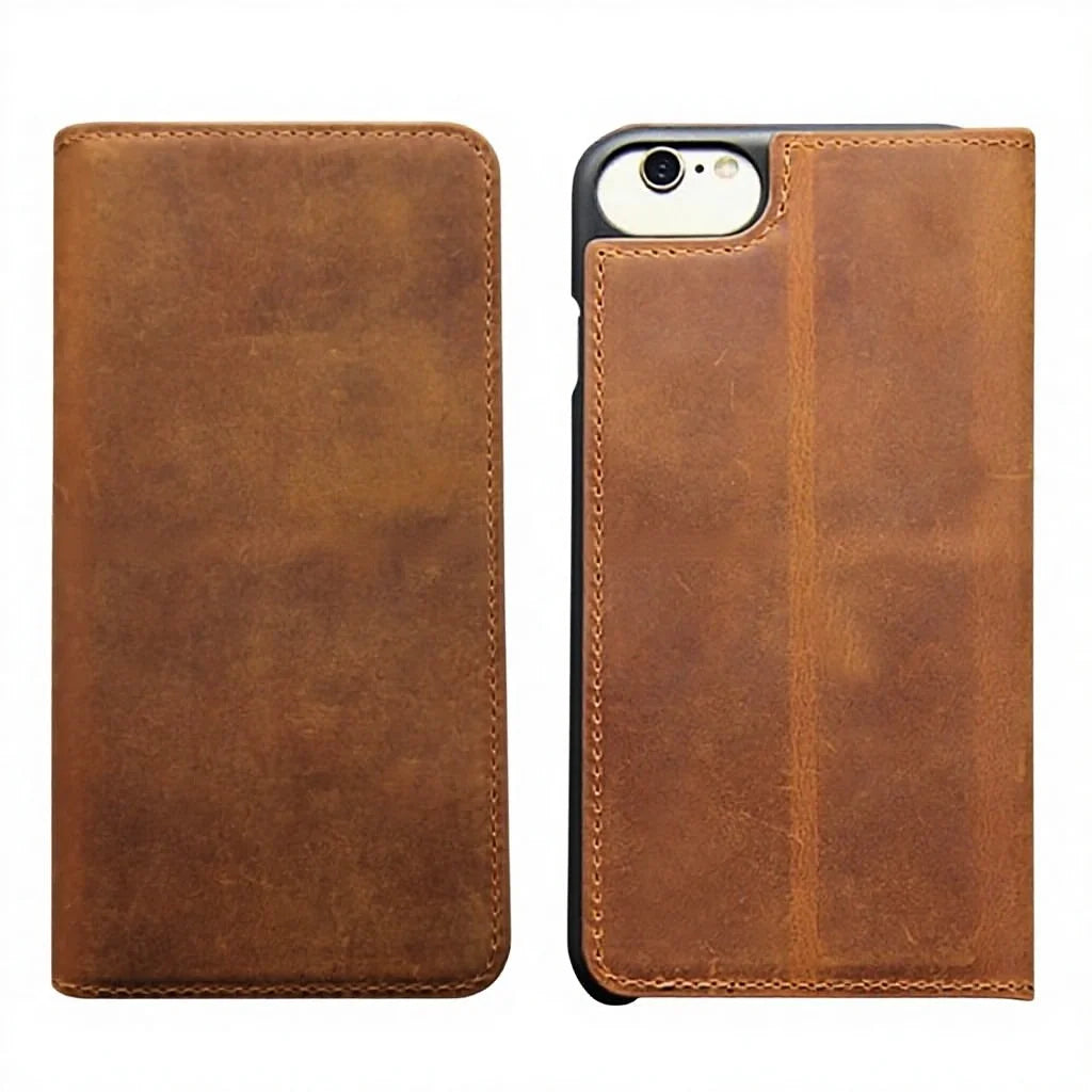 Genuine Leather Folio Wallet Phone Case for Customizable Device Models image 2