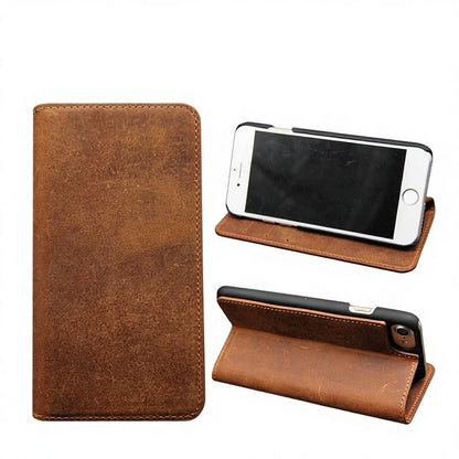 Genuine Leather Folio Wallet Phone Case for Customizable Device Models image 1
