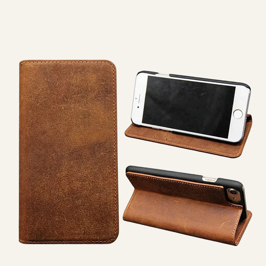 Genuine Leather Stand Folio Wallet Phone Case for Custom Phone Models - image 1