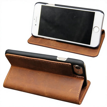 Genuine Leather Folio Wallet Phone Case for Customizable Device Models image 3
