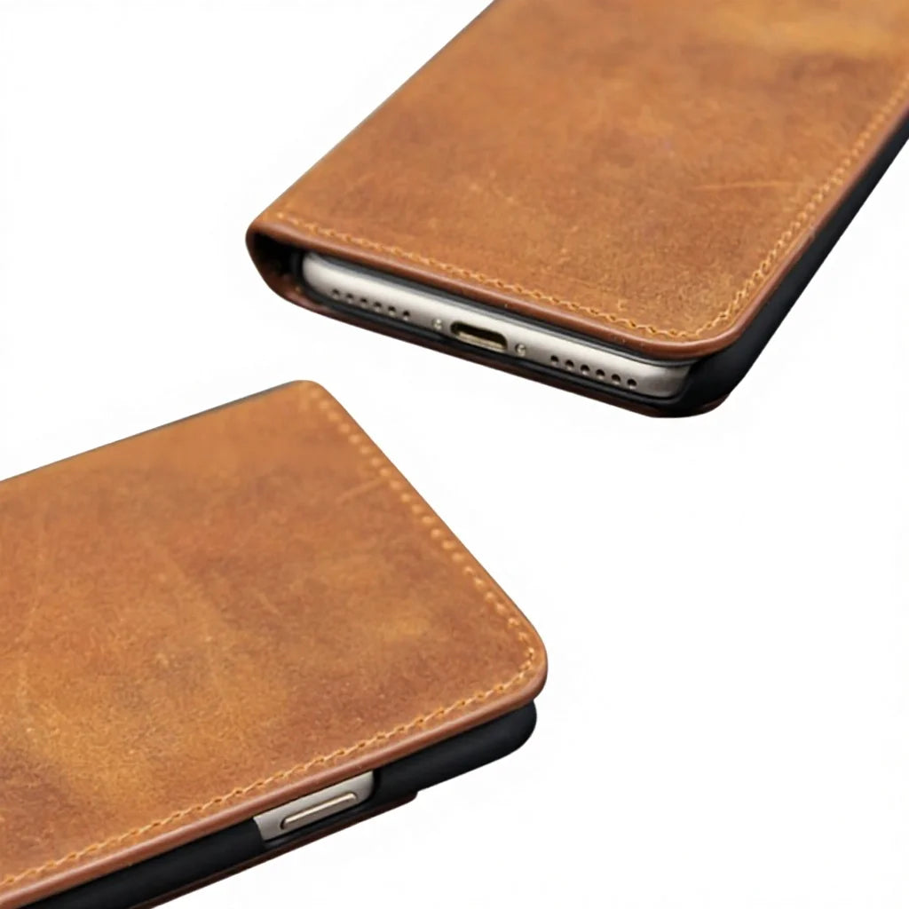 Genuine Leather Folio Wallet Phone Case for Customizable Device Models image 6
