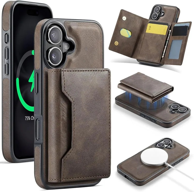 Genuine Leather RFID Wallet Phone Case for Customizable Device Models image 1