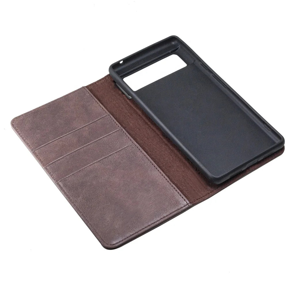 Genuine Leather Folio Wallet Phone Case for Customizable Device Models image 5