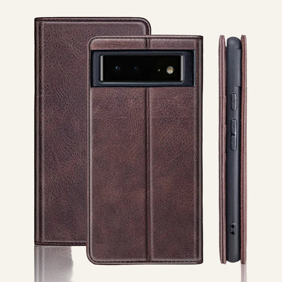 Brown Genuine Leather Folio Wallet Phone Case for Google Pixel 6 Series - image 1