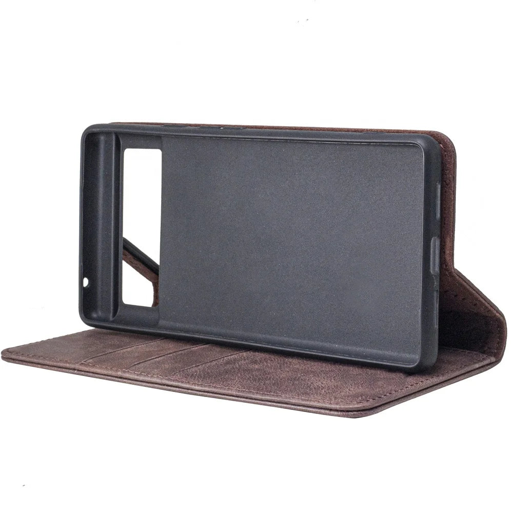 Genuine Leather Folio Wallet Phone Case for Customizable Device Models image 3