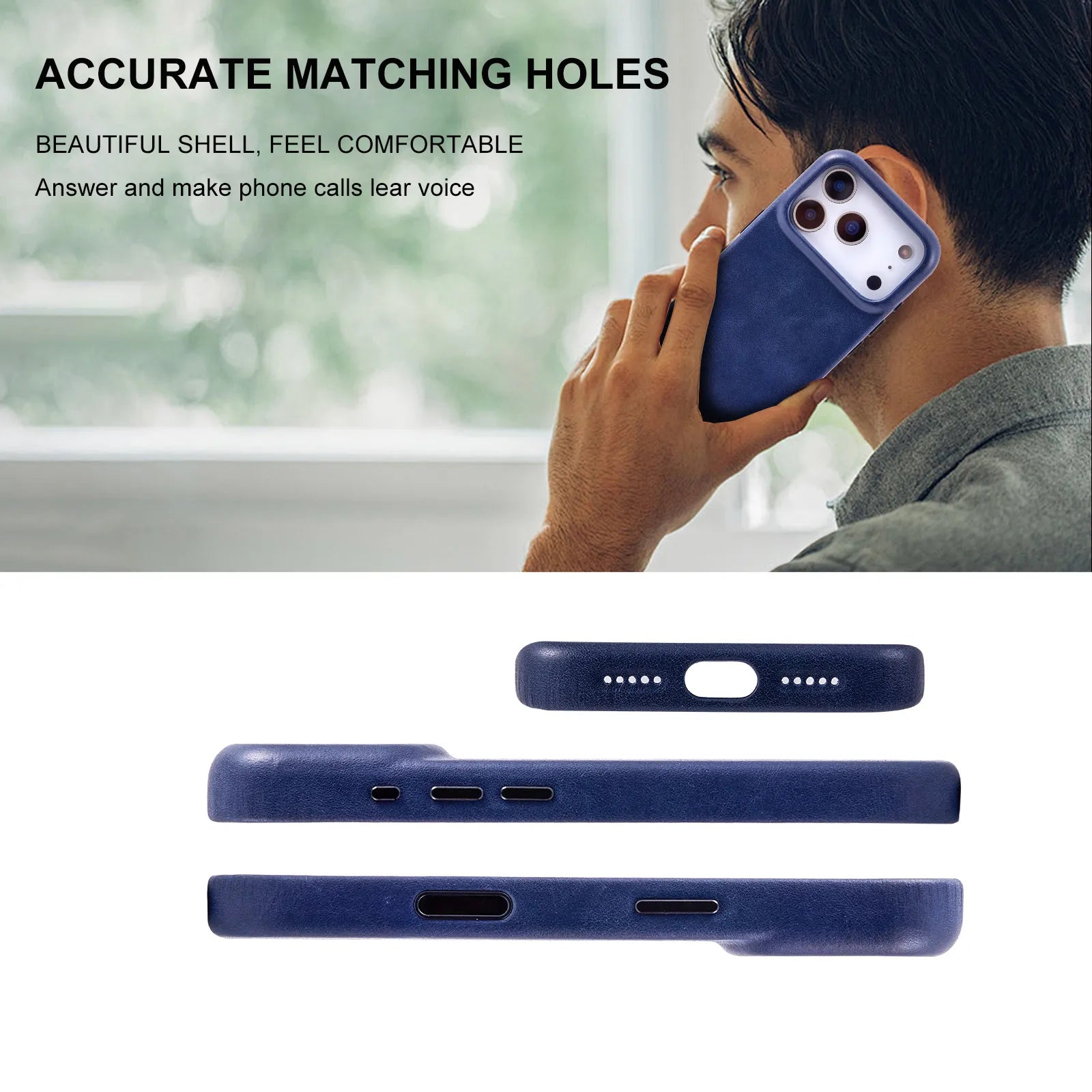 Blue Genuine Leather Phone Case for iPhone 17 Pro Max (Wholesale/OEM Manufacturer)