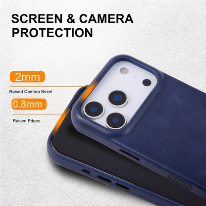Blue Genuine Leather Phone Case for iPhone 17 Pro Max (Wholesale/OEM Manufacturer)