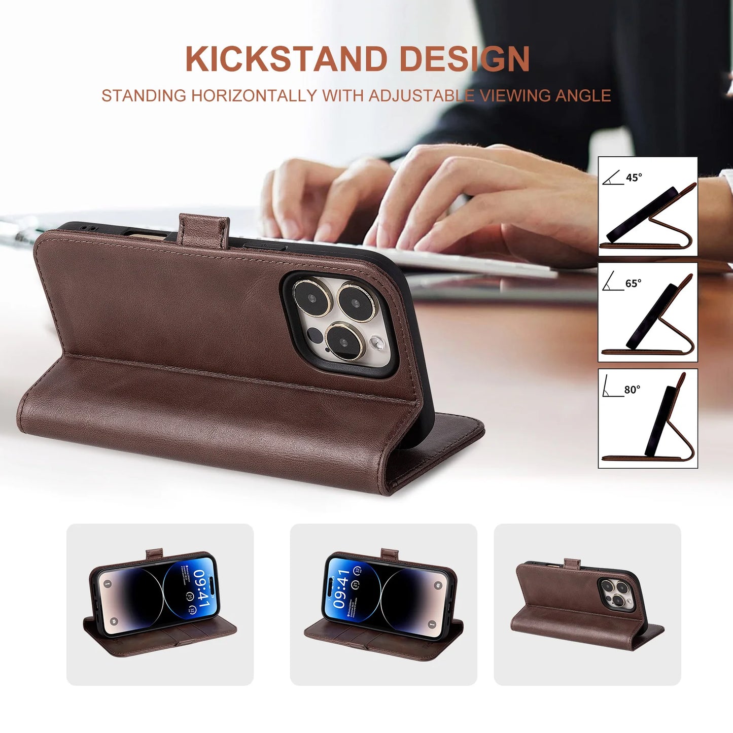 Genuine Leather Folio Wallet Phone Case for iPhone 17 Series image 1