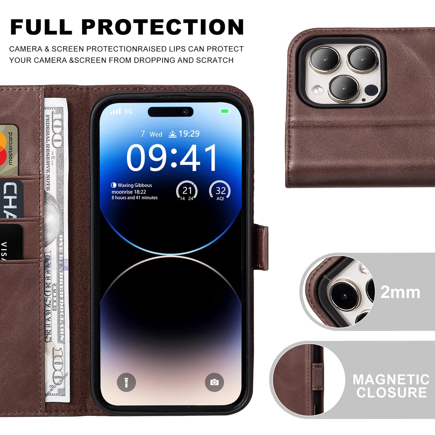 Genuine Leather Folio Wallet Phone Case for iPhone 17 Series image 4