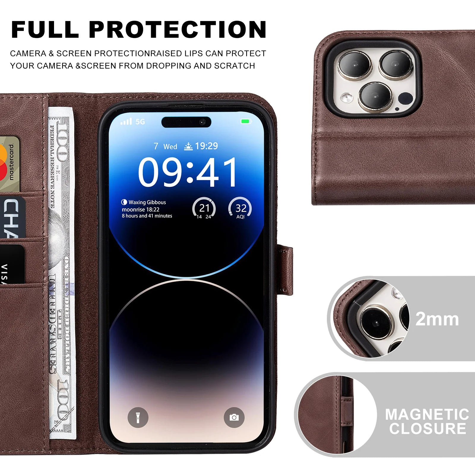 Genuine Leather Folio Wallet Phone Case for iPhone 17 Series image 4