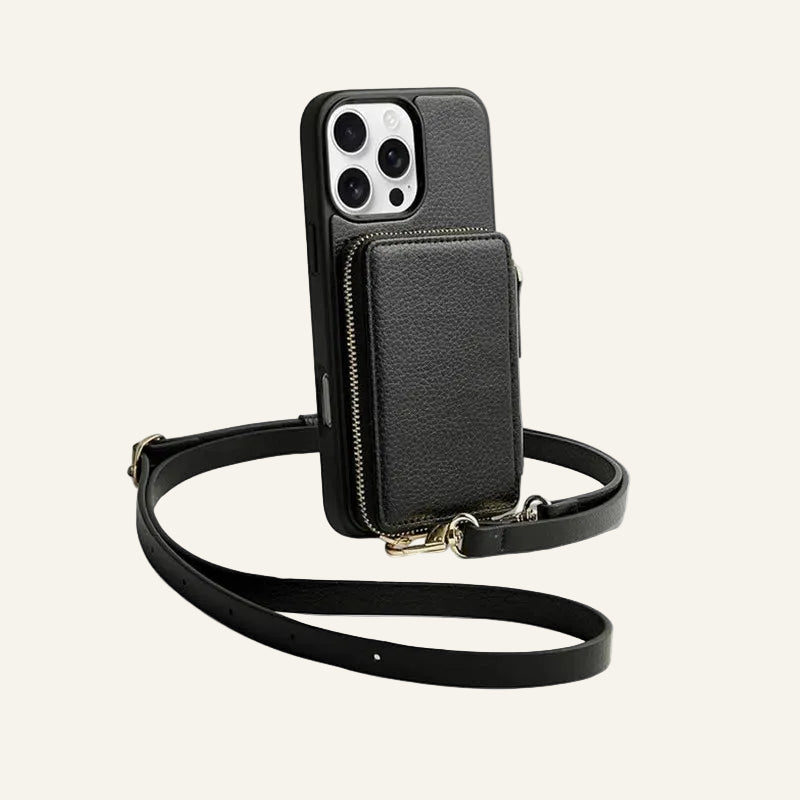 Genuine Leather Magnetic Crossbody Wallet Phone Case for iPhone 16 Series - image 1