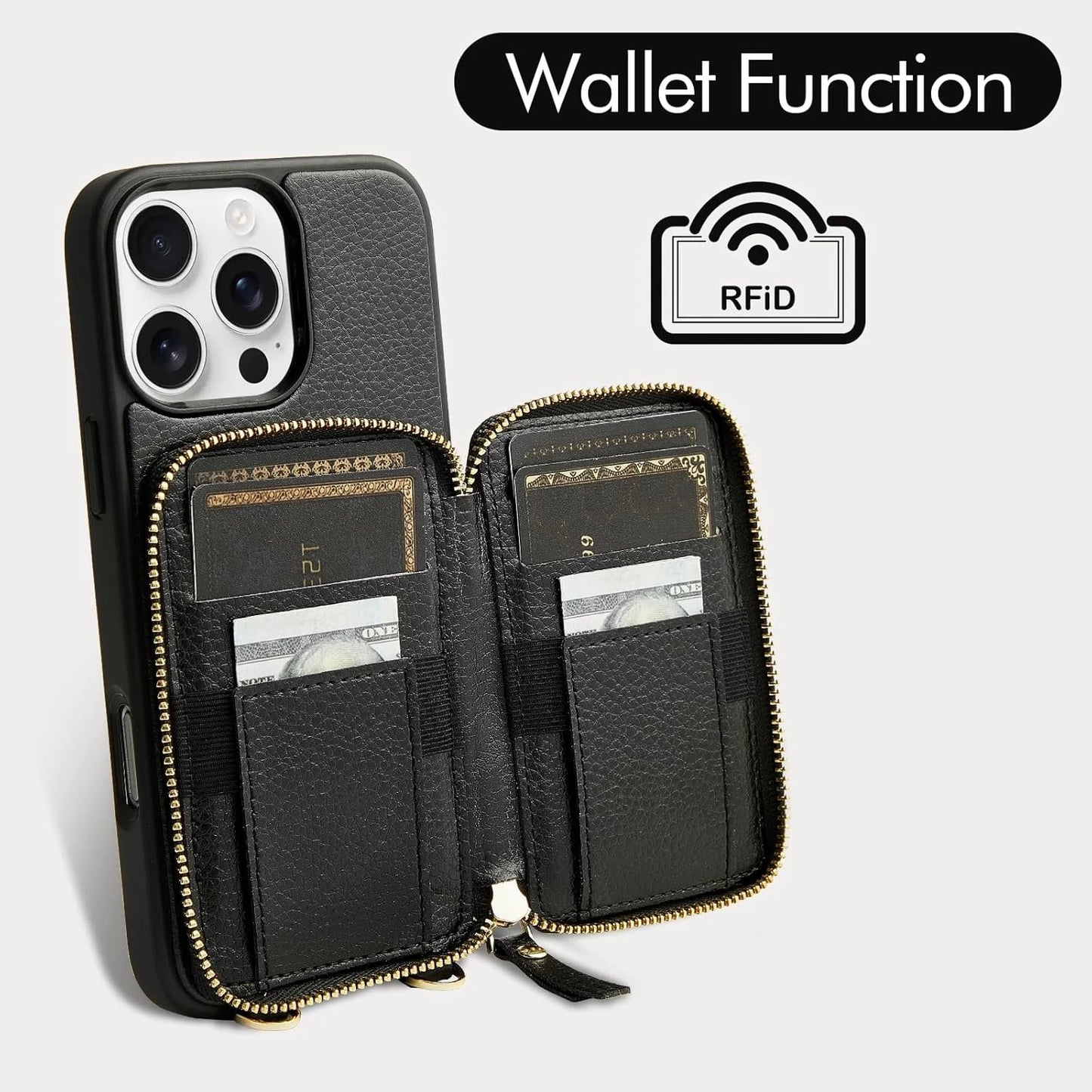 Genuine Leather Crossbody Wallet Phone Case for iPhone 16 Series - image 2
