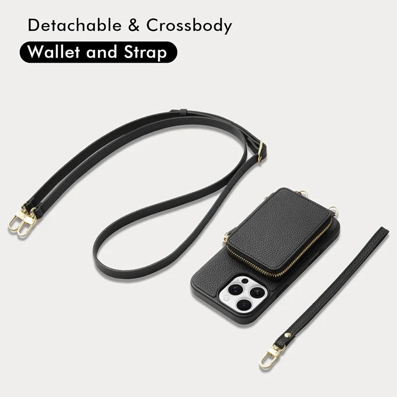 Genuine Leather Crossbody Wallet Phone Case for iPhone 16 Series - image 4