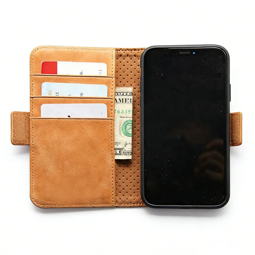Genuine Leather Folio Wallet Phone Case for iPhone 12 Series image 4