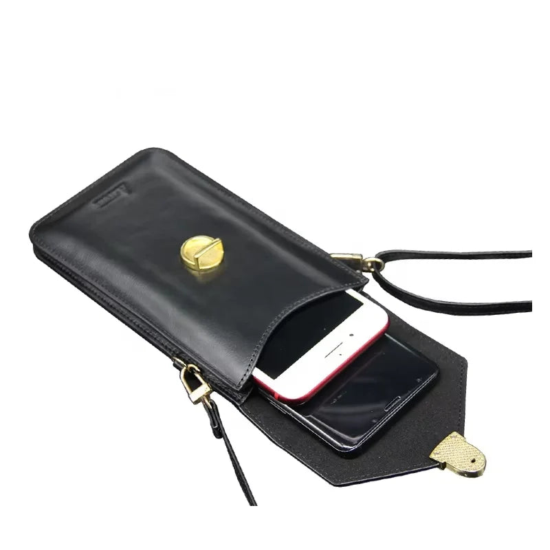 Genuine Leather Crossbody Wallet Phone Case for Customizable Device Models image 5