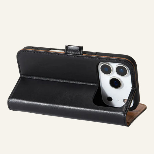 Genuine Leather Folio Screen Protector Wallet Phone Case for iPhone 17 Series Style 03 - image 1