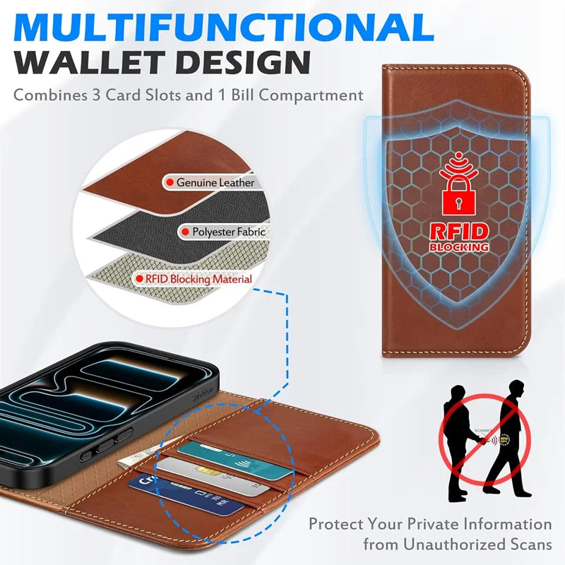 Genuine Leather RFID Wallet Phone Case for Samsung Galaxy Z Fold Series image 3