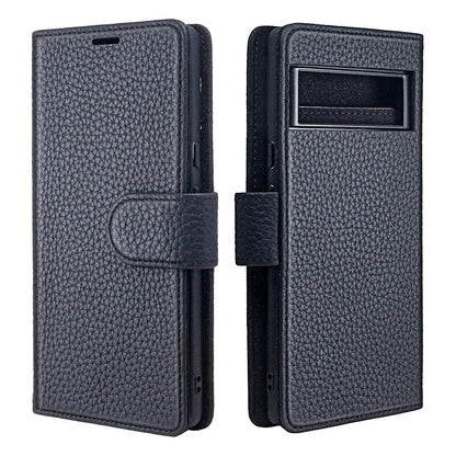 Pebble Leather Folio Card Slots Wallet Phone Case for Google Pixel 6 Series - image 1