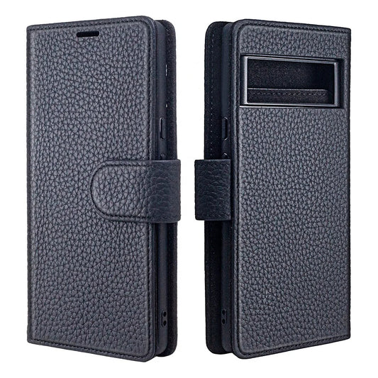 Pebble Leather Folio Card Slots Wallet Phone Case for Google Pixel 6 Series - image 1