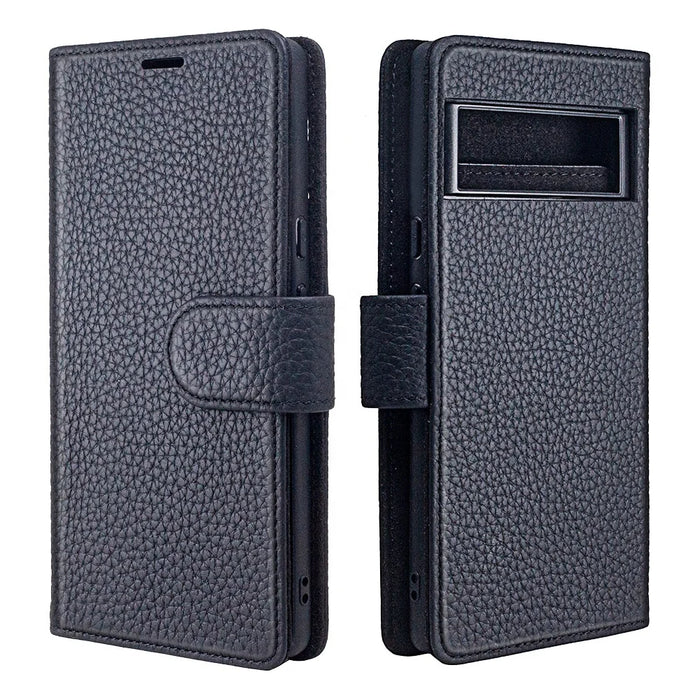 Pebble Leather Folio Card Slots Wallet Phone Case for Google Pixel 6 Series - image 1