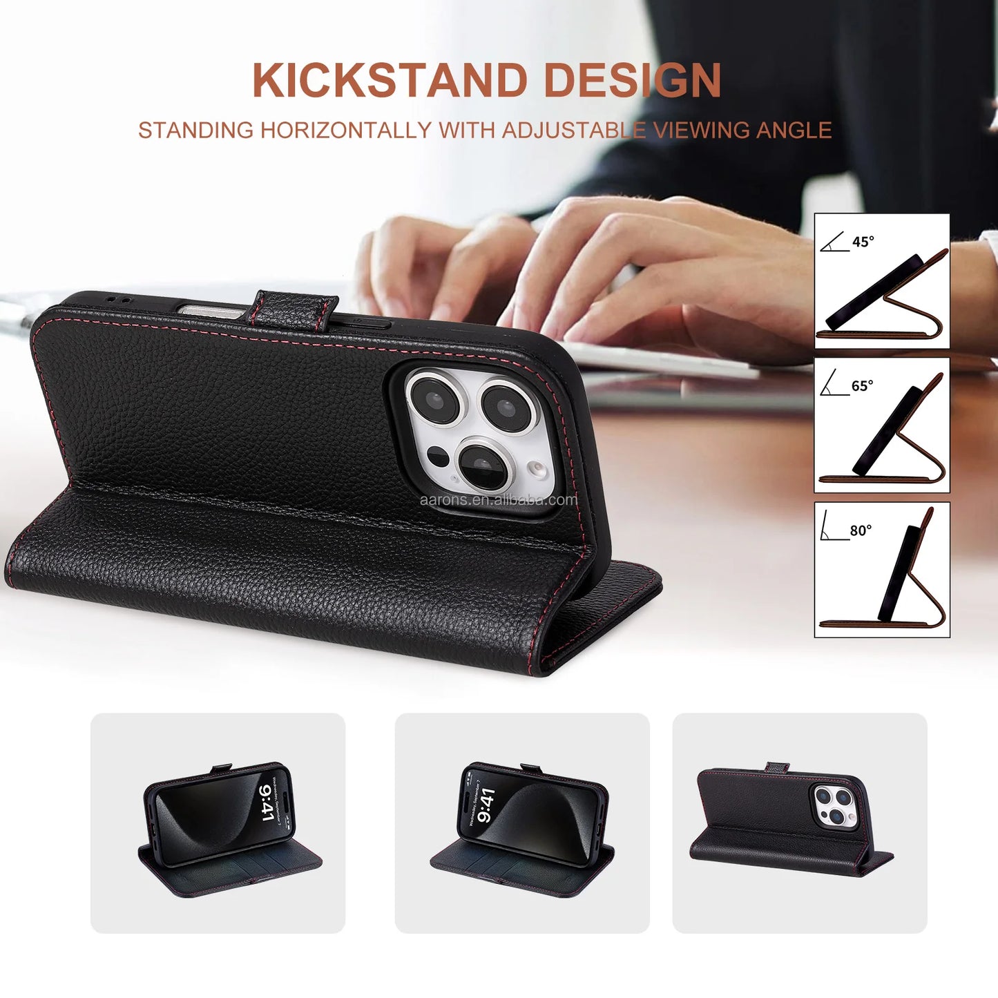Genuine Leather Wallet Phone Case for iPhone 16 Series image 1