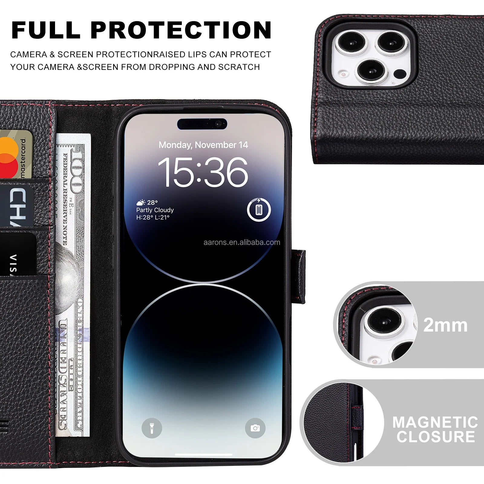 Genuine Leather Wallet Phone Case for iPhone 16 Series image 5