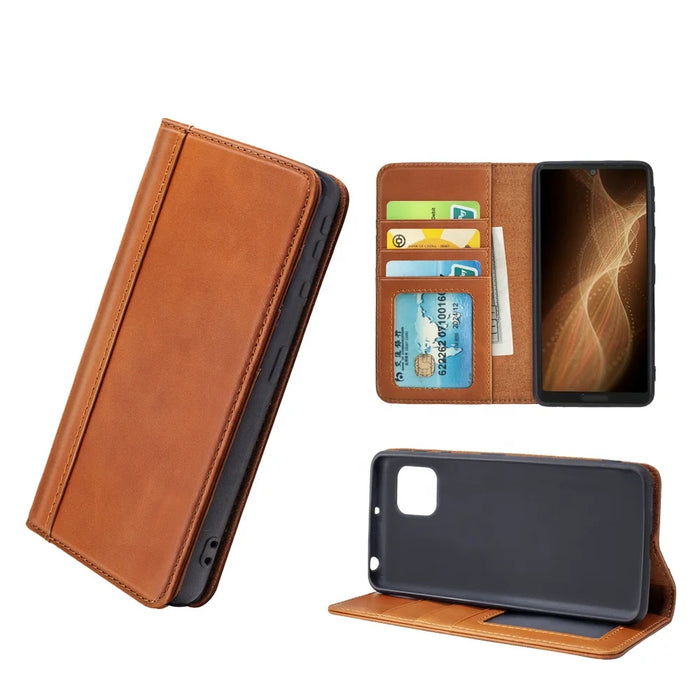 Cowhide Leather Folio Card Slots Wallet Phone Case for Sharp Aquos Series - image 1