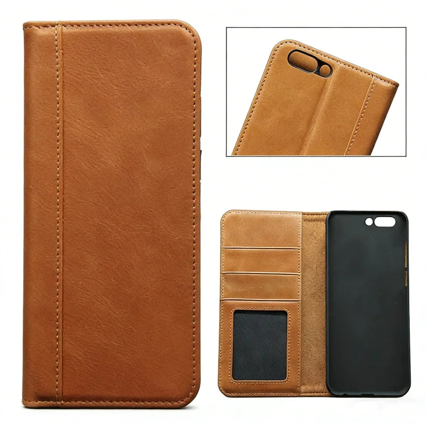 Genuine Leather Folio Wallet Phone Case for Customizable Device Models image 1