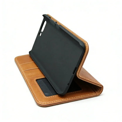 Genuine Leather Folio Wallet Phone Case for Customizable Device Models image 3