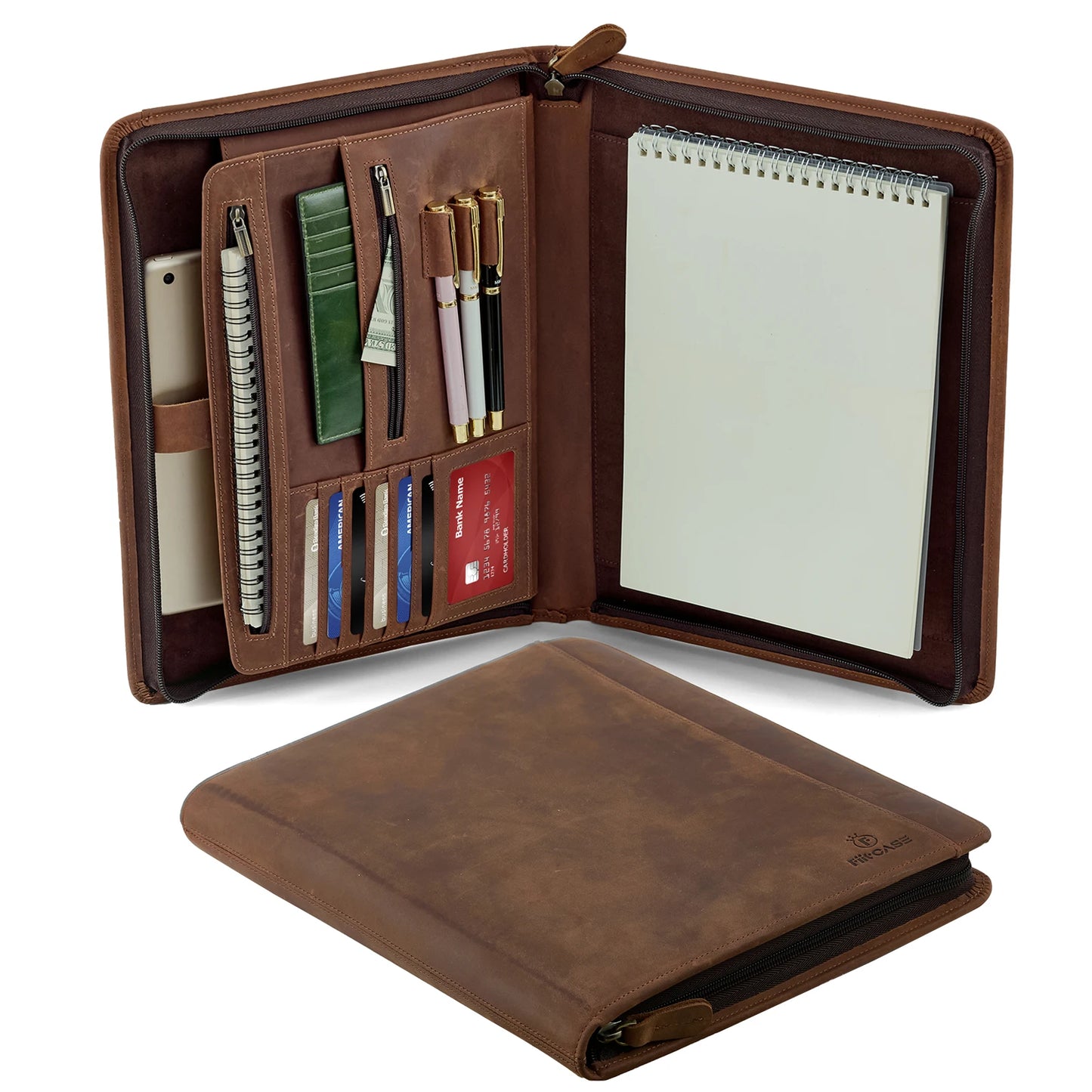 Cowhide Leather Zipper Folio Business Portfolio / Organizer - image 7