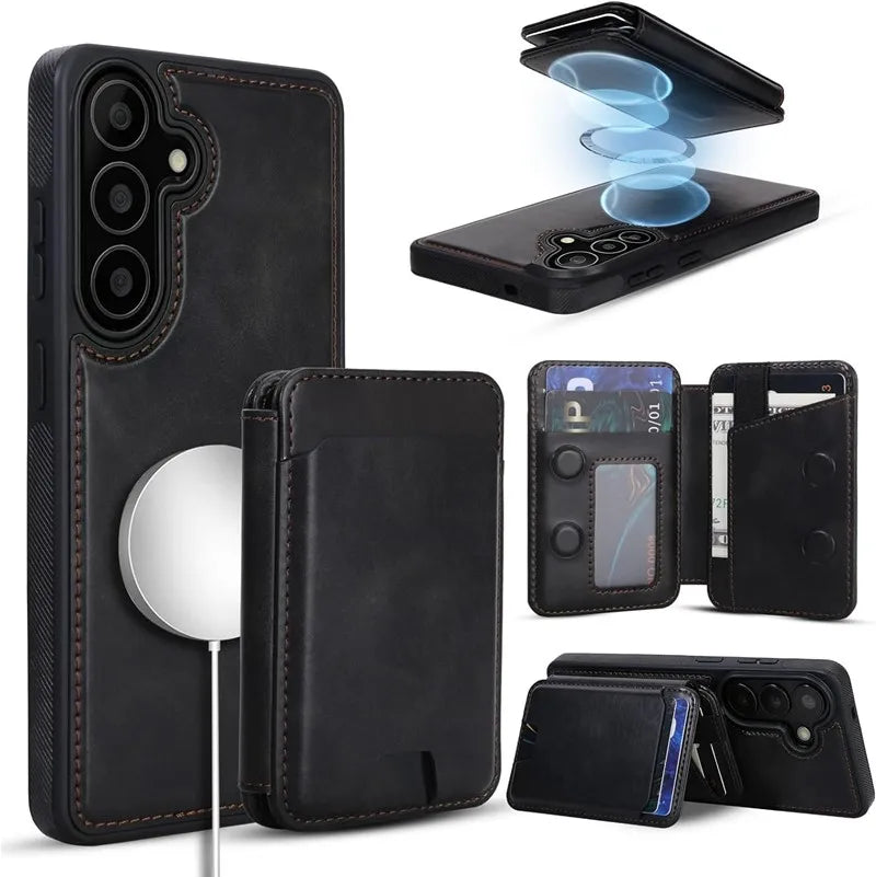 Genuine Leather Magnetic Wallet Phone Case for Samsung Galaxy S26 Series - image 7