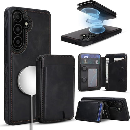 Genuine Leather Magnetic Wallet Phone Case for Samsung Galaxy S26 Series - image 7