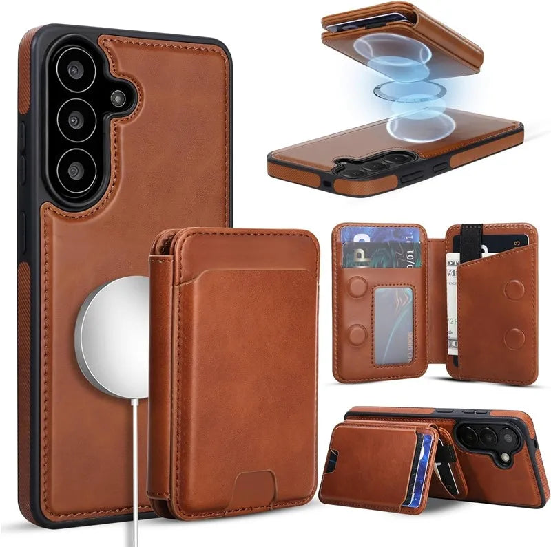 Genuine Leather Magnetic Wallet Phone Case for Samsung Galaxy S26 Series - image 8