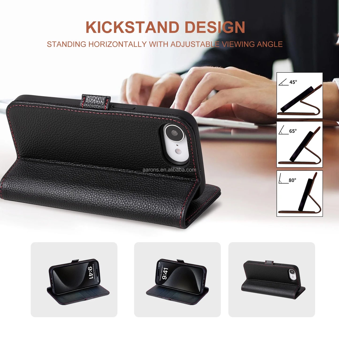 Genuine Leather RFID Wallet Phone Case for iPhone 16 Series image 4