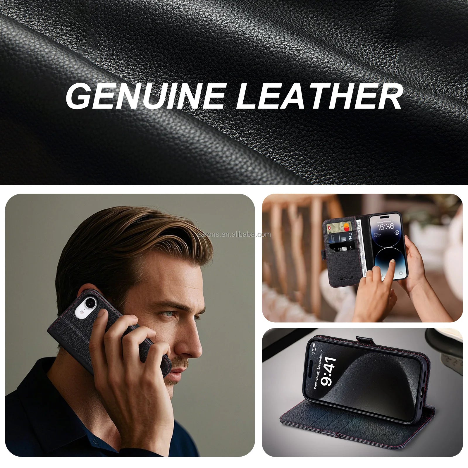 Genuine Leather RFID Wallet Phone Case for iPhone 16 Series image 5