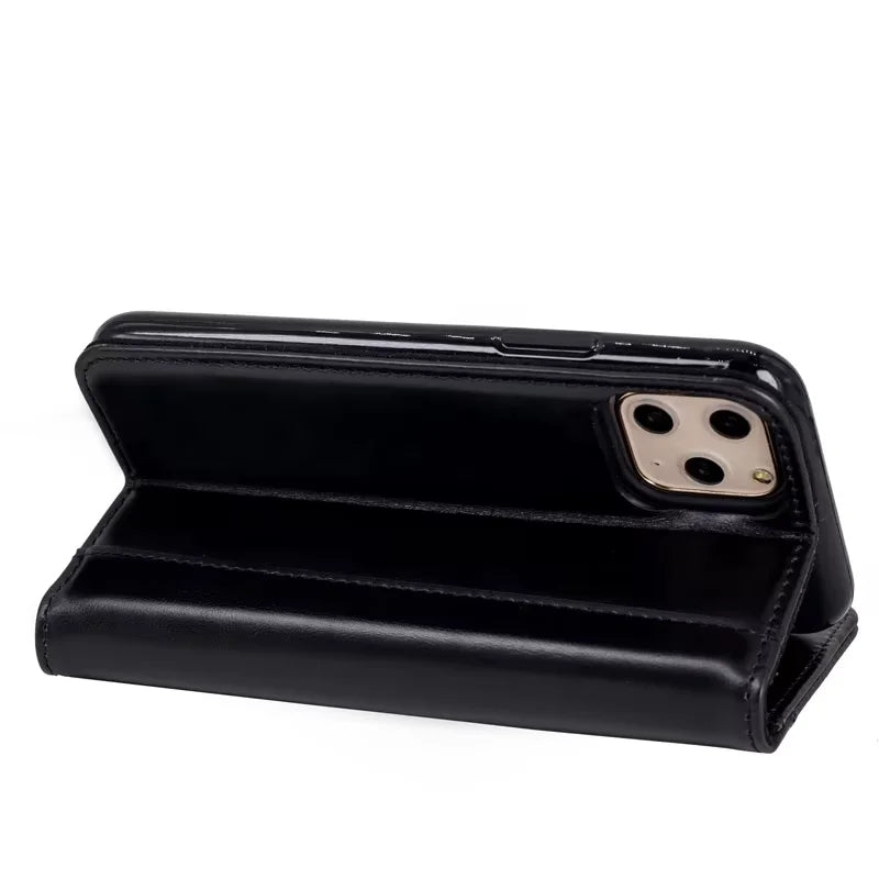 Genuine Leather Folio Wallet Phone Case for Customizable Device Models image 7