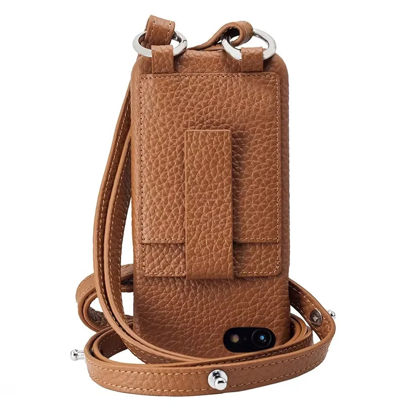 Genuine Leather Crossbody Wallet Phone Case for Customizable Device Models image 7